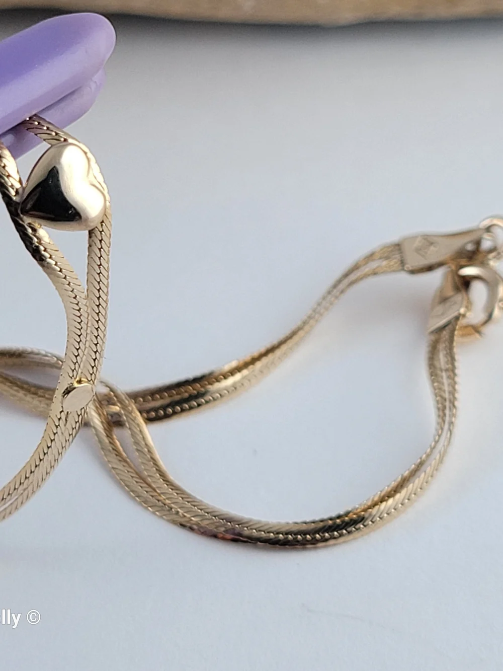 Italy 14K Solid Gold Two Strand Heart Cuban Mini Link Bracelet or Anklet 👌🎁